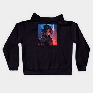 Cyberpunk Female Samurai In A Dark Street Kids Hoodie